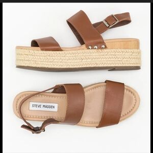 STEVE MADDEN PLATFORM SANDALS COGNAC/ BROWN COLOR ESPADILLE SIZE 9.5